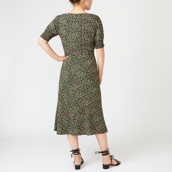 J Crew Smocked Sleeve Floral Print Midi Dress Sz 8 Cottagecore Romantic - Picture 3 of 9